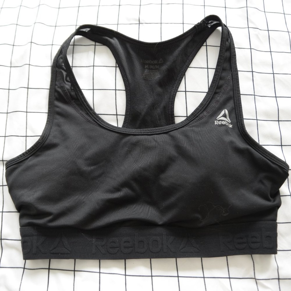 Set of 2 Reebok medium sports bra black & grey